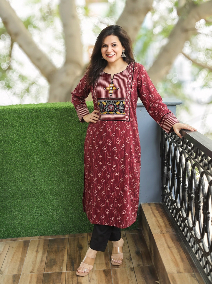 Arya Blush Mauve Kutch Yoke Winter Twill Kurti