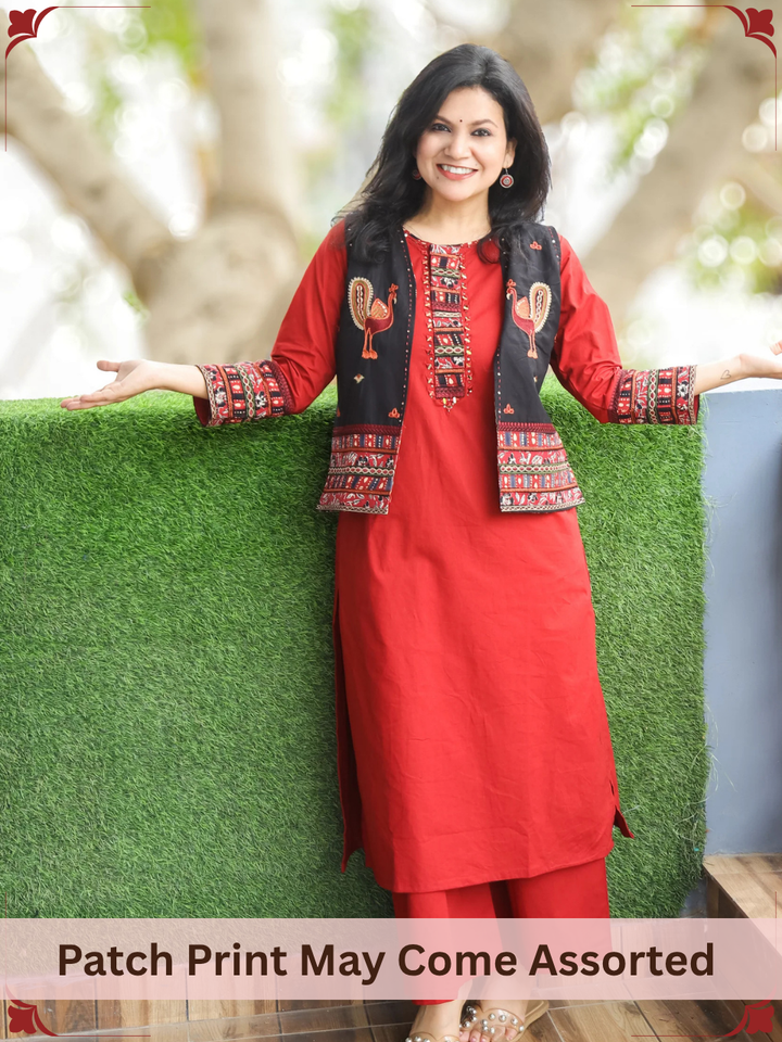 Nysa Cherry Red Cotton Jacket Sets