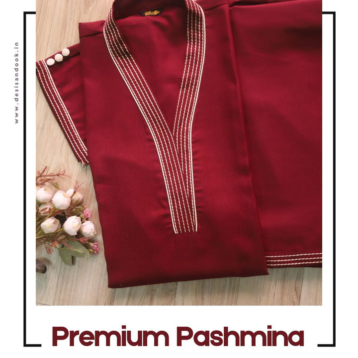 Raavi Aesthetic Maroon Running Thread Work Premium Pashmina 2 Piece Set