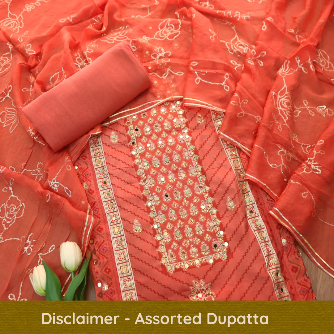 Rahi Coral Blush Zari and Thread Weaved with Mirror Work Art Silk Suit Set