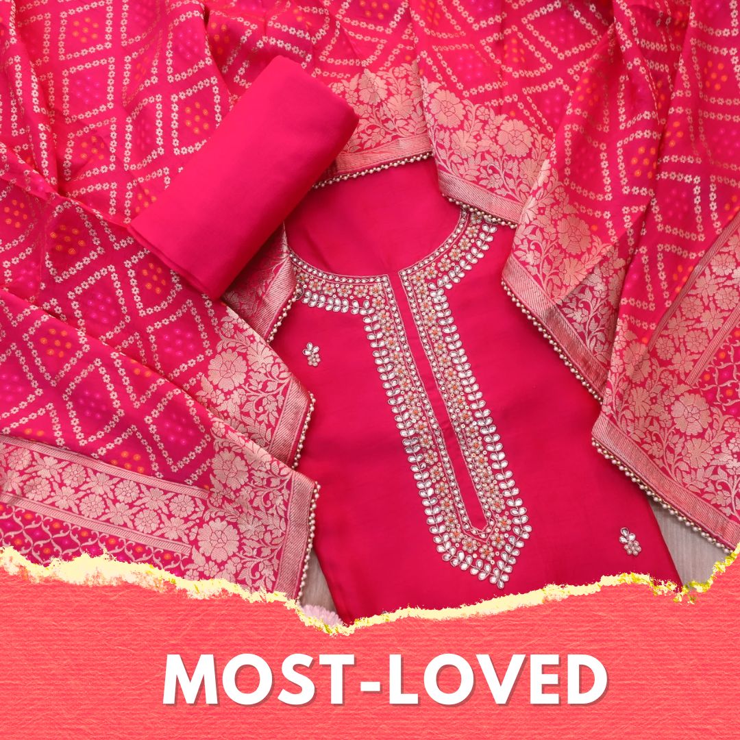 Kayamat Rani Pink Silk Top with Embellished Neck Line Suit Set