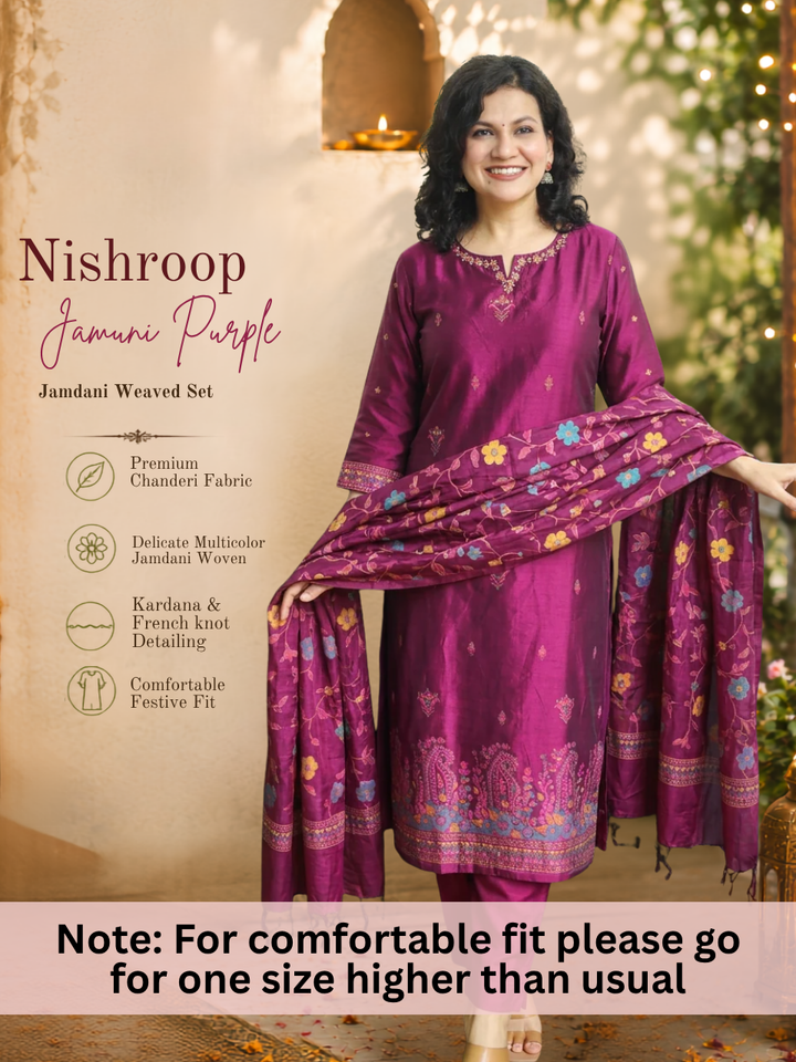 Nishroop Purple Floral Weaved Jamdani 3 Piece Set