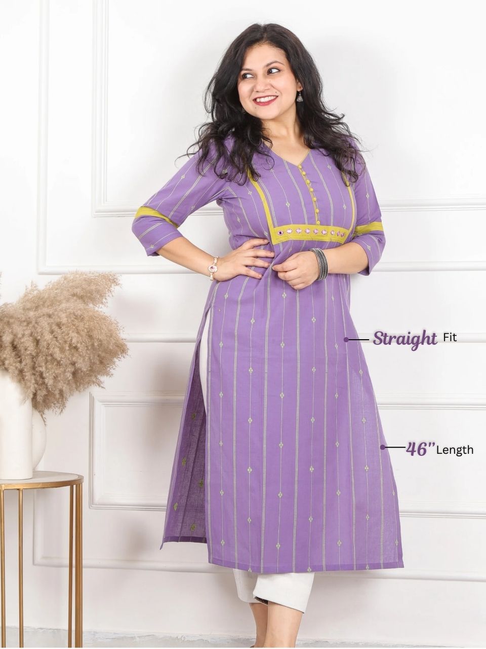 Hanniyaan Pastel Purple Button Work Weaved Handloom South Cotton Kurti