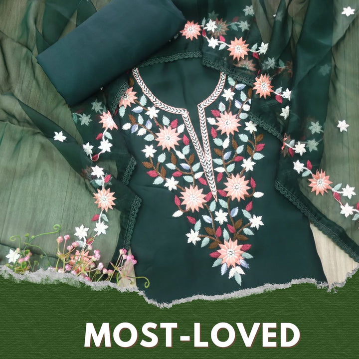 Riwayaat Sacramneto Green Thread Embroidered Neck Work Modal Suit Set