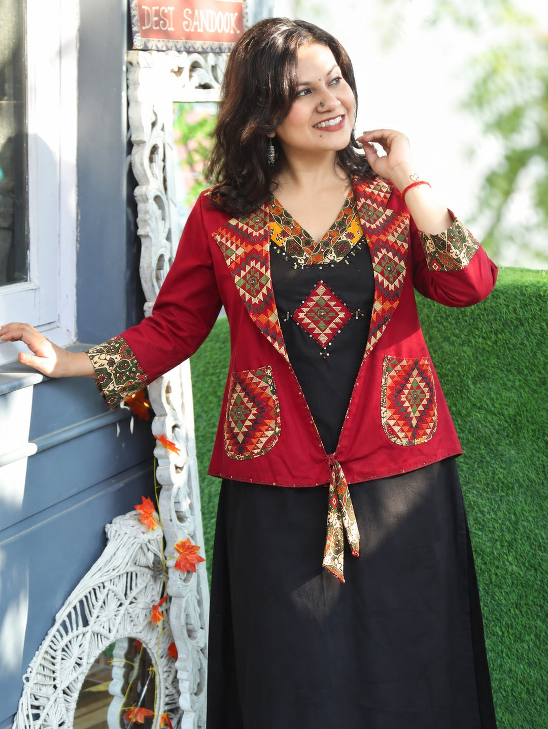Kavish Ebony Black Embroidered Cotton Blazer Set