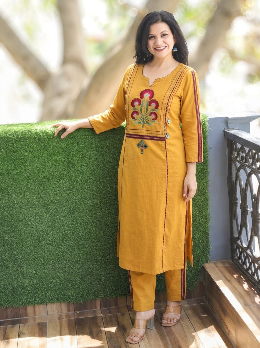 Sapna Sunflower Yellow Embroidered Panel Style 2 Piece Set