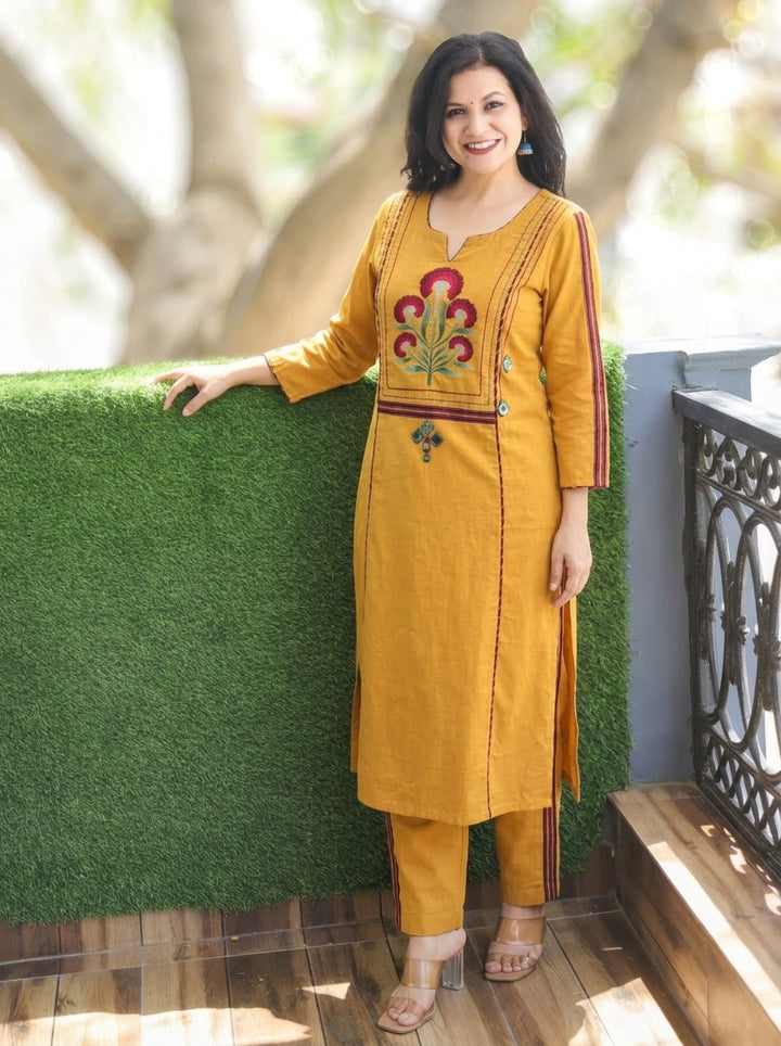 Sapna Sunflower Yellow Embroidered Panel Style 2 Piece Set