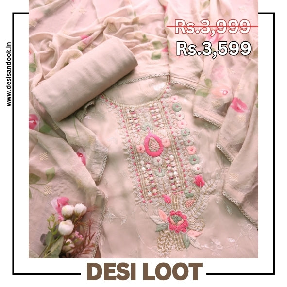Sakhi Hazel Frappe with Kardana Embellish Neck in All Over Thread Work Organza Set