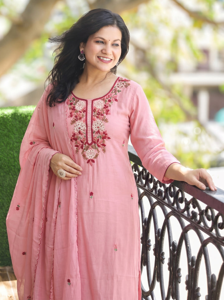 Vrinda Blush Mauve Kolkata Hand Embroidered Set