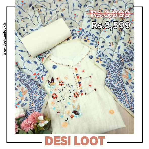 Sunaina Sand Beige Round Neck Potli with Embellish Work Chanderi Set D2