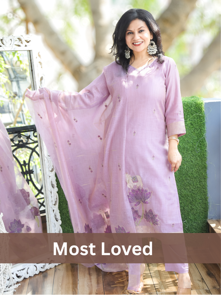 Flora Lilac Pichwai Jamdani 3 Piece Set