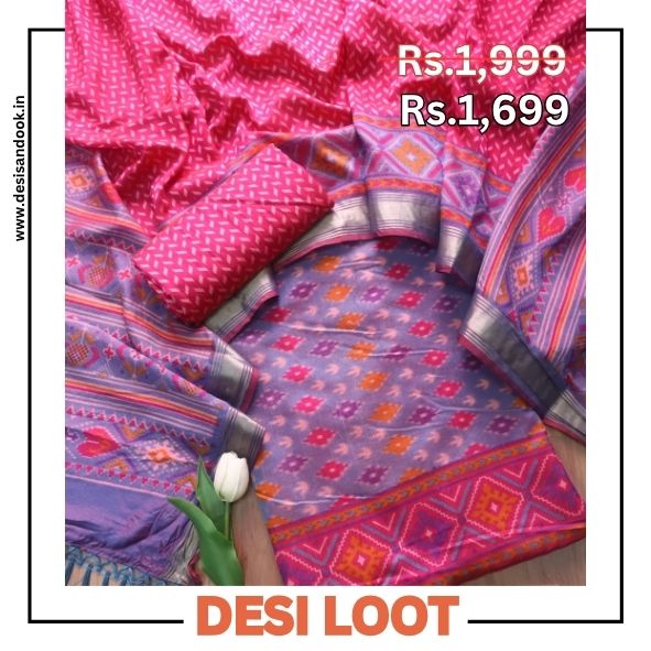 Rohini Blueish Purple All Over Patola Shadow Printed Work Muslin Silk Suit Set