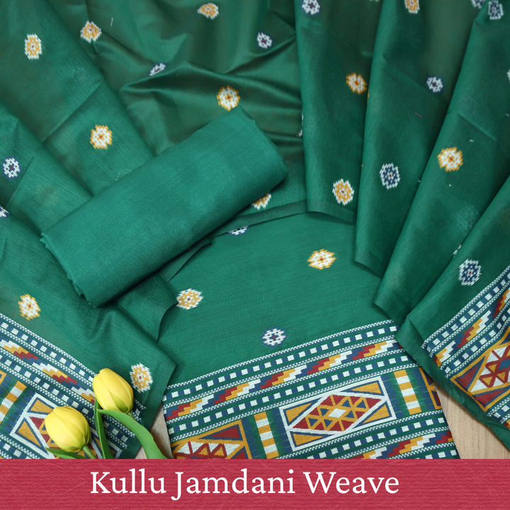 Monica Emerlad Green Jamdani Kullu Weaved Inspired Chanderi Set