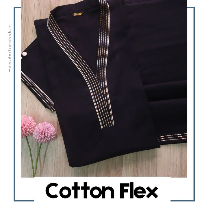 Tiara Ebony Black Running Thread Work Cotton Flex 2 Piece Set