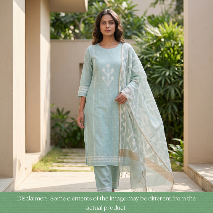 Aisha Powder Blue All Over Authentic Jamdani Weaved Chanderi Suit Set