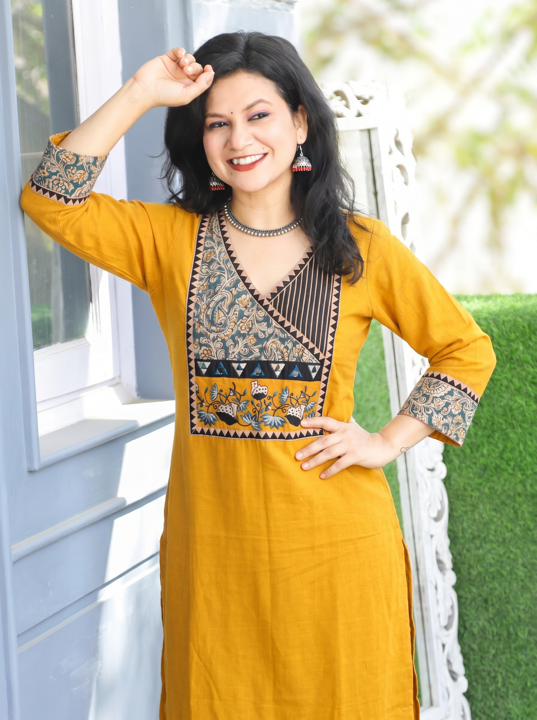 Sayami Yellow Kalamkari Angrakha Cotton Kurti