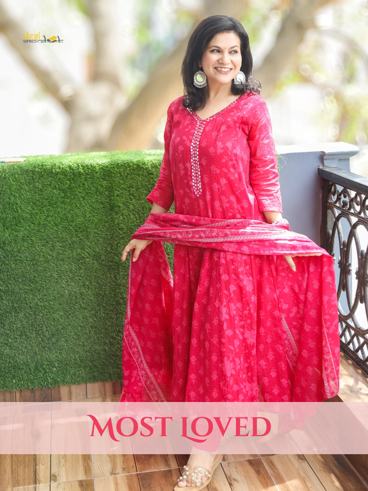 Bella Rani PInk Patra Mul Cotton 3 Piece Set