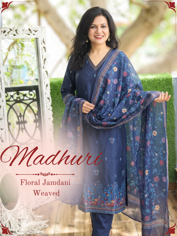 Madhuri Blue Floral Jamdani 3 Piece Set