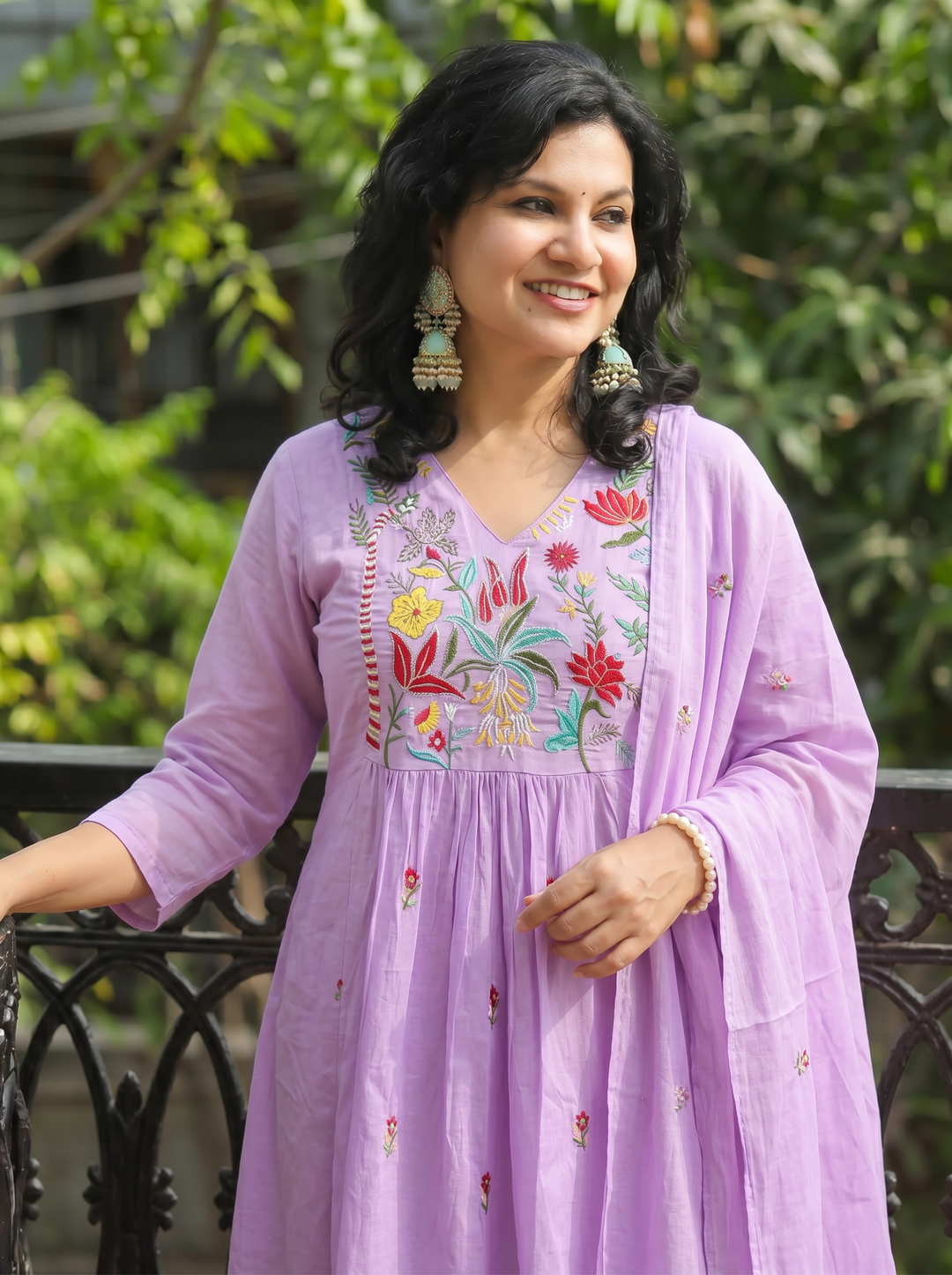 Shiwangi Tulip Lilac Embroidered Mul Cotton 3 Piece Set