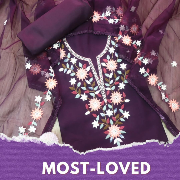 Riwayaat Eggplant Purple Thread Embroidered Neck Work Modal Suit Set