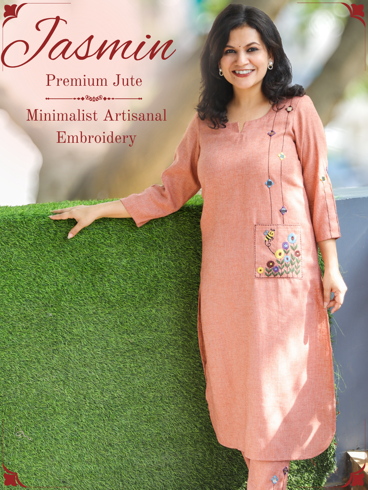 Jasmin Teracota Embroidered Jute 2 Piece Set