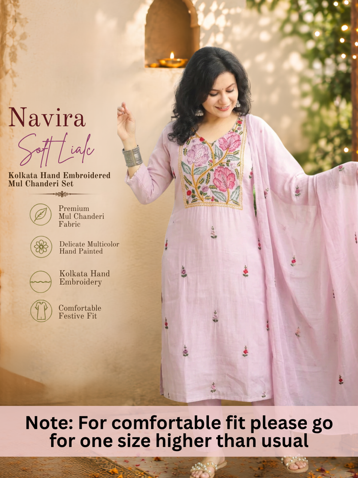 Navira Soft Lilac Kolkata Hand Embroidered 3 Piece Set