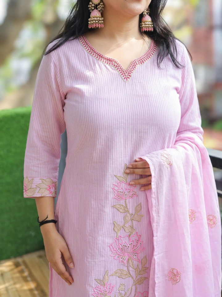 Surbhi Lavender Embroidered Hem Mul Cotton 3 Piece Set