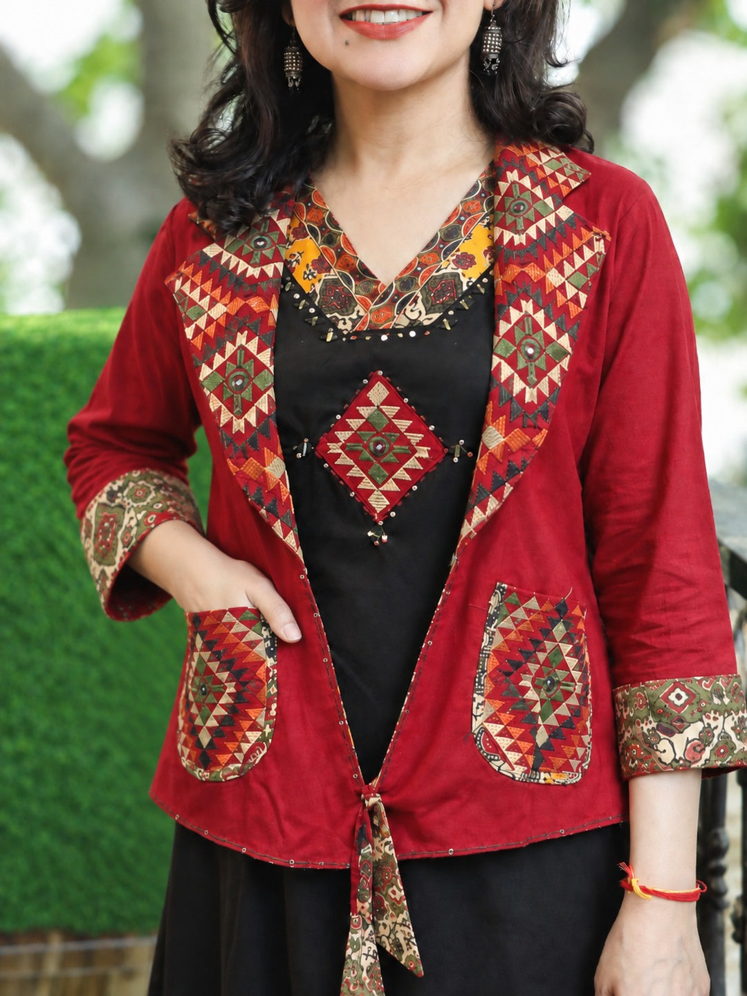 Kavish Ebony Black Embroidered Cotton Blazer Set