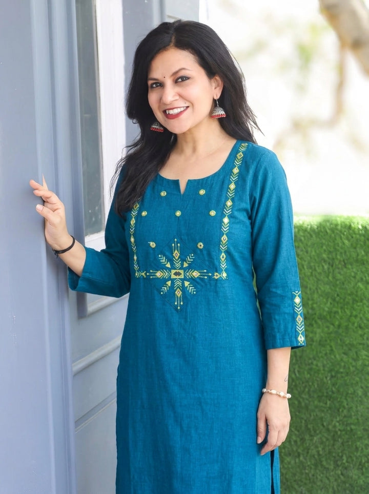 Mehraab Blue Cross Color Woven South Cotton Kurti