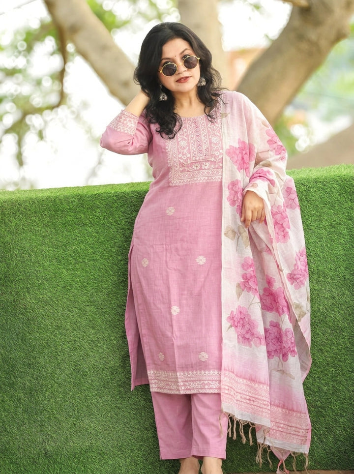 Sawbitri Baby Pink Jamdani Weaved 3 Piece Set
