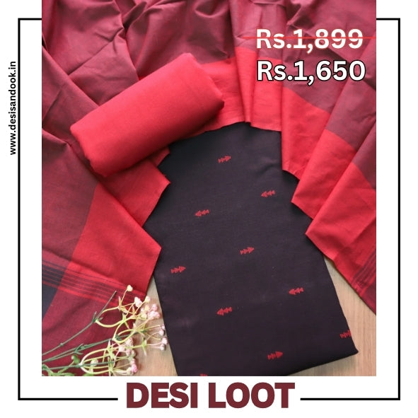 Bijuria Black All Over Thread Weaved Work in South Cotton Suit Set