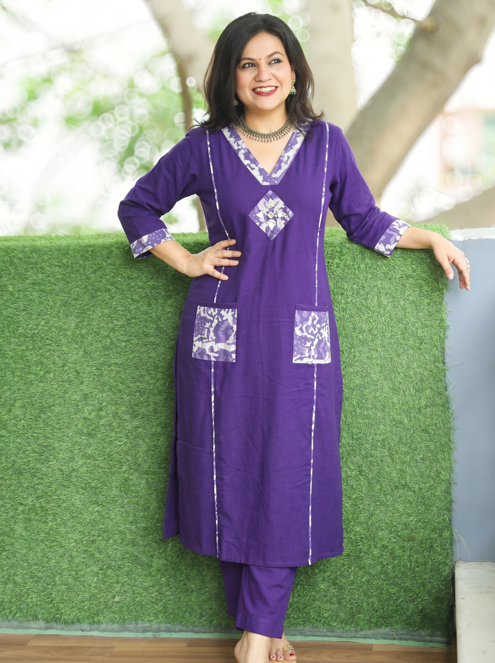 Rimjim Violet Purple Panel Style Dabu Cotton Kurti