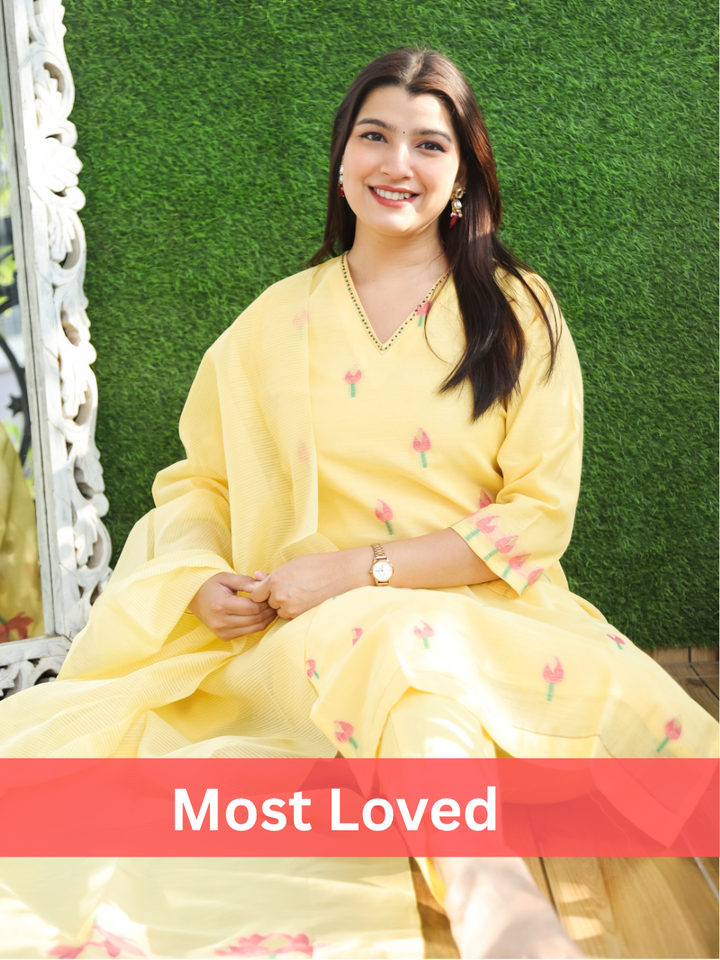 Flora Butter Yellow Jamdani 3 Piece Set