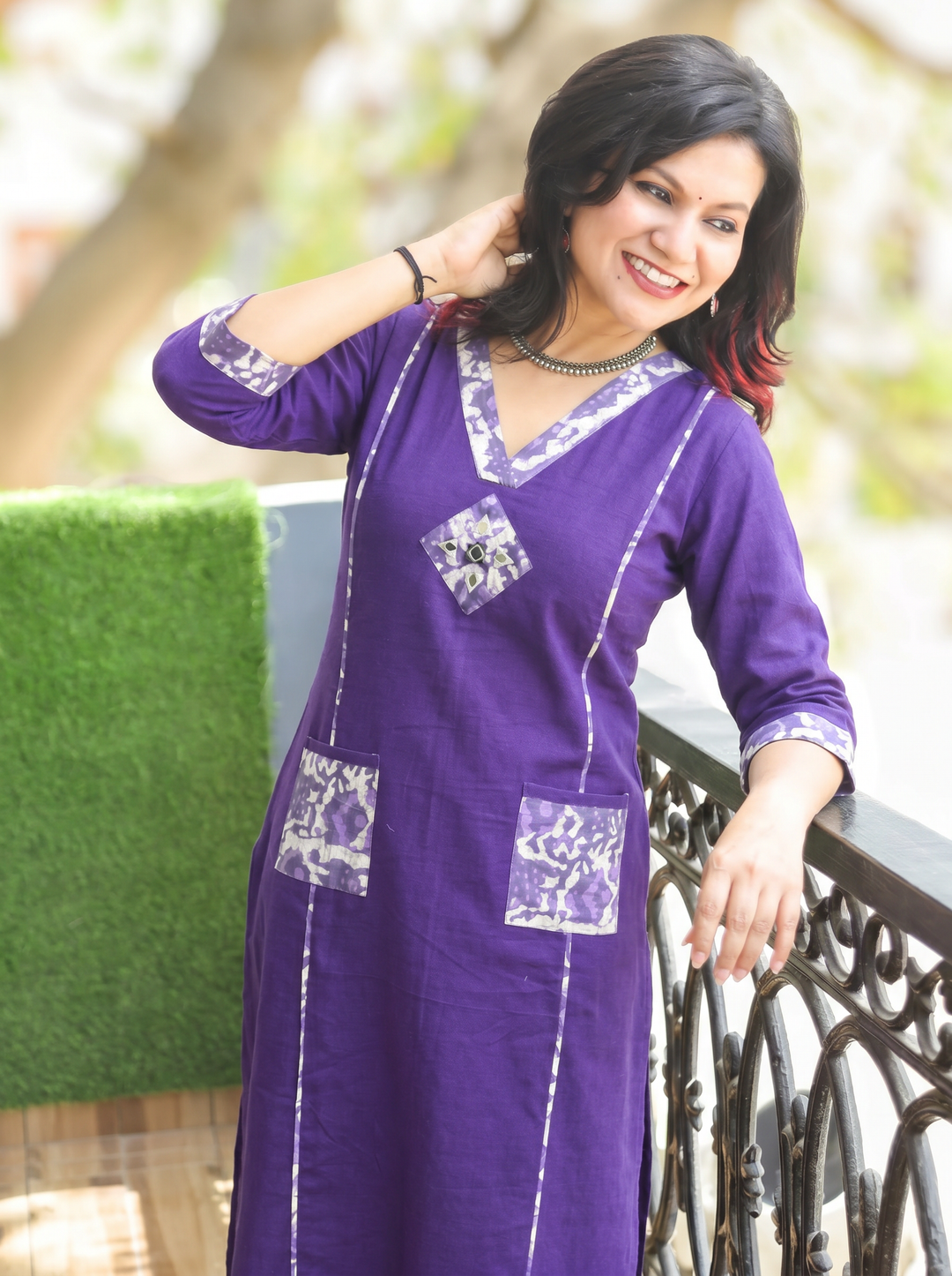 Rimjim Violet Purple Panel Style Dabu Cotton Kurti