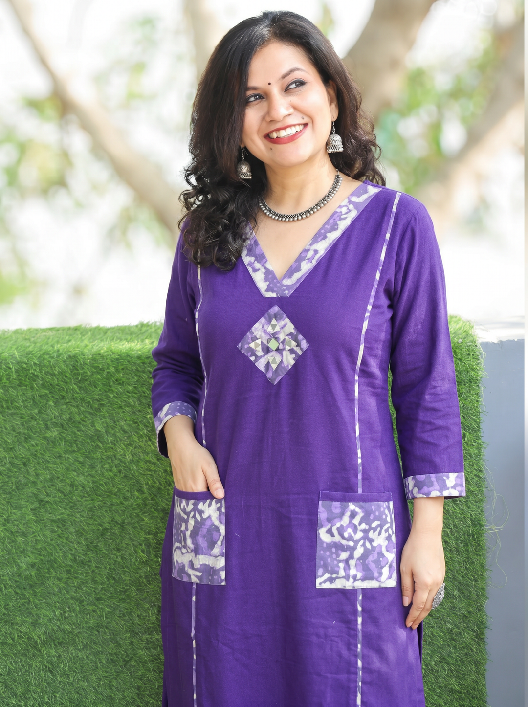 Rimjim Violet Purple Panel Style Dabu Cotton Kurti