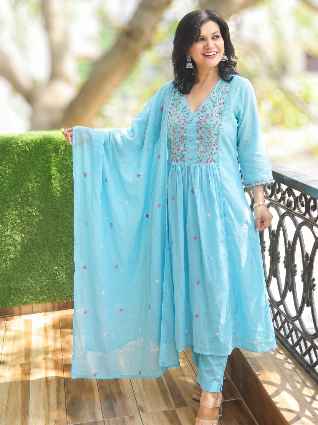 Jannat Aqua Blue Embroidered 3 Piece Set