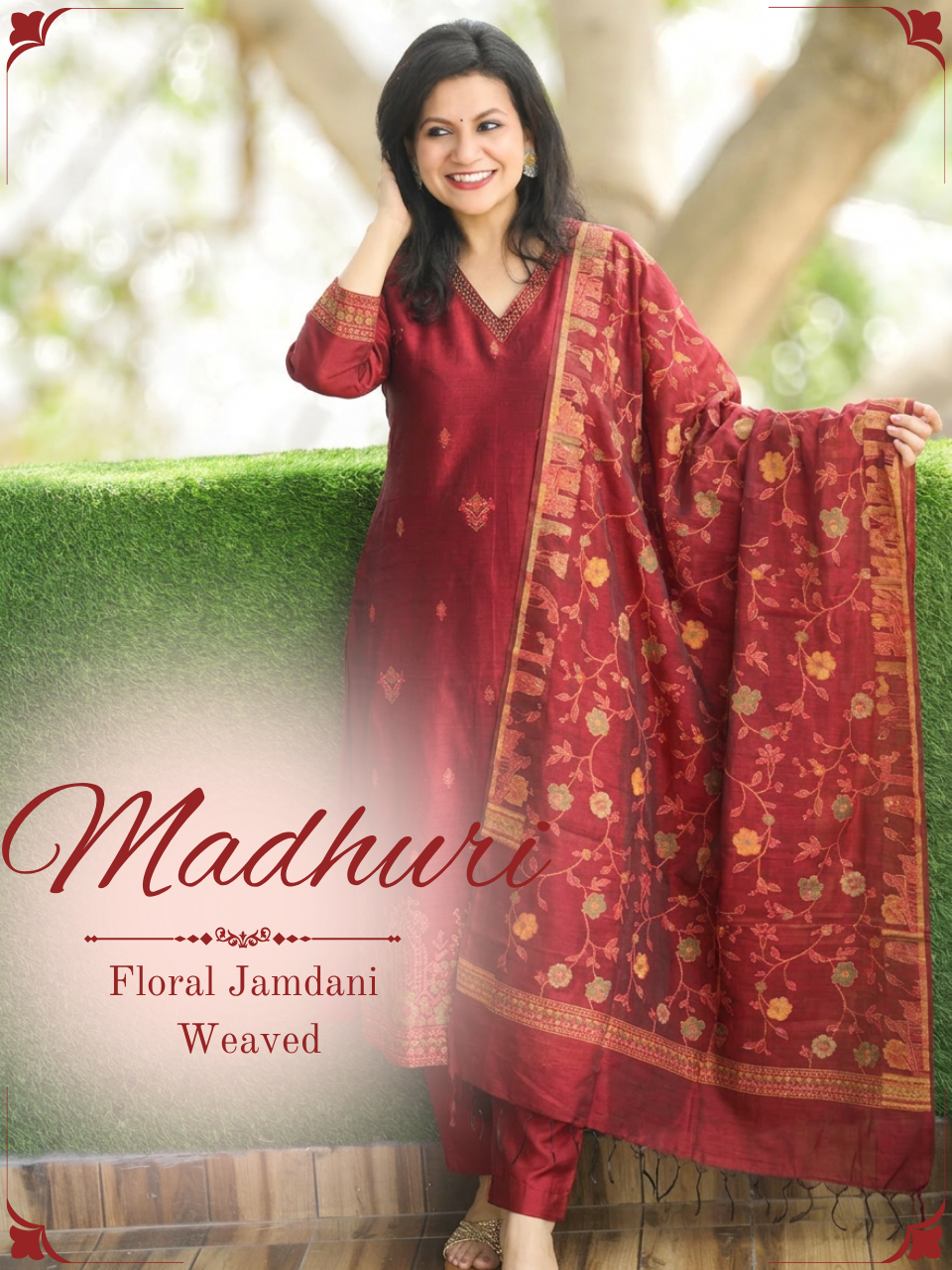 Madhuri Red Floral Jamdani 3 Piece Set