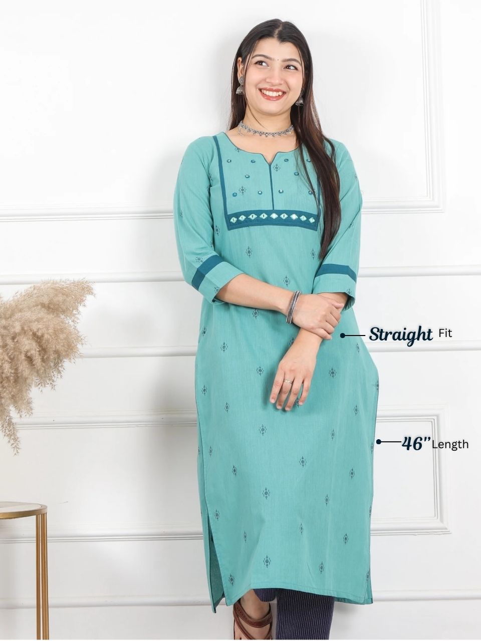 Hanniyaan Sage Blue Mirror Work Weaved Handloom South Cotton Kurti