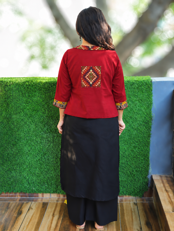 Kavish Ebony Black Embroidered Cotton Blazer Set