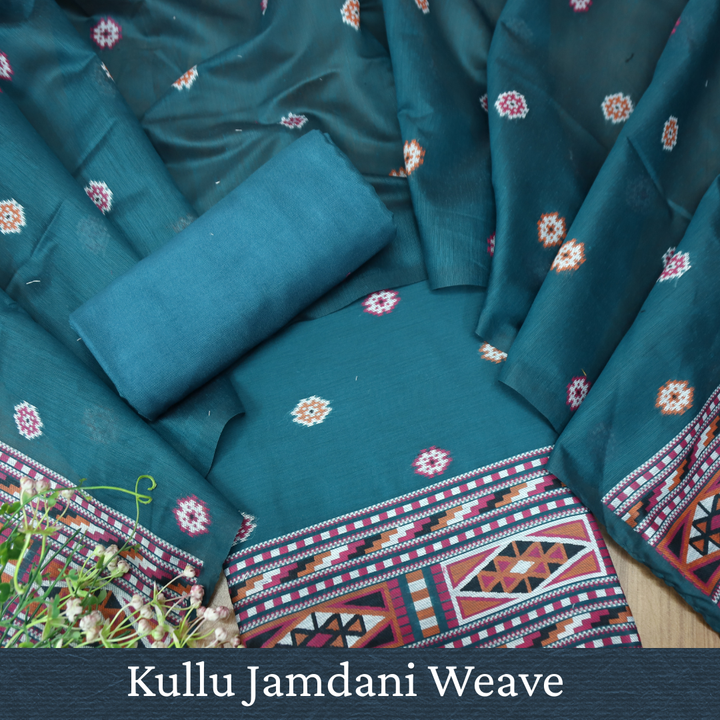 Monica Cerulean Teal Jamdani Kullu Weaved Inspired Chanderi Set