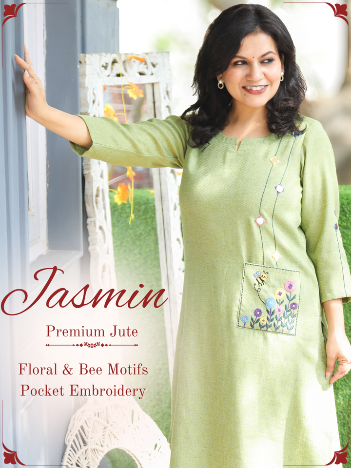 Jasmin Olive Green Embroidered Jute 2 Piece Set