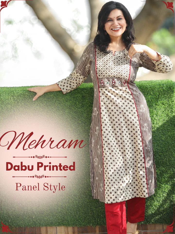 Mehram Latte Tan Dabu Panel Cotton Kurti