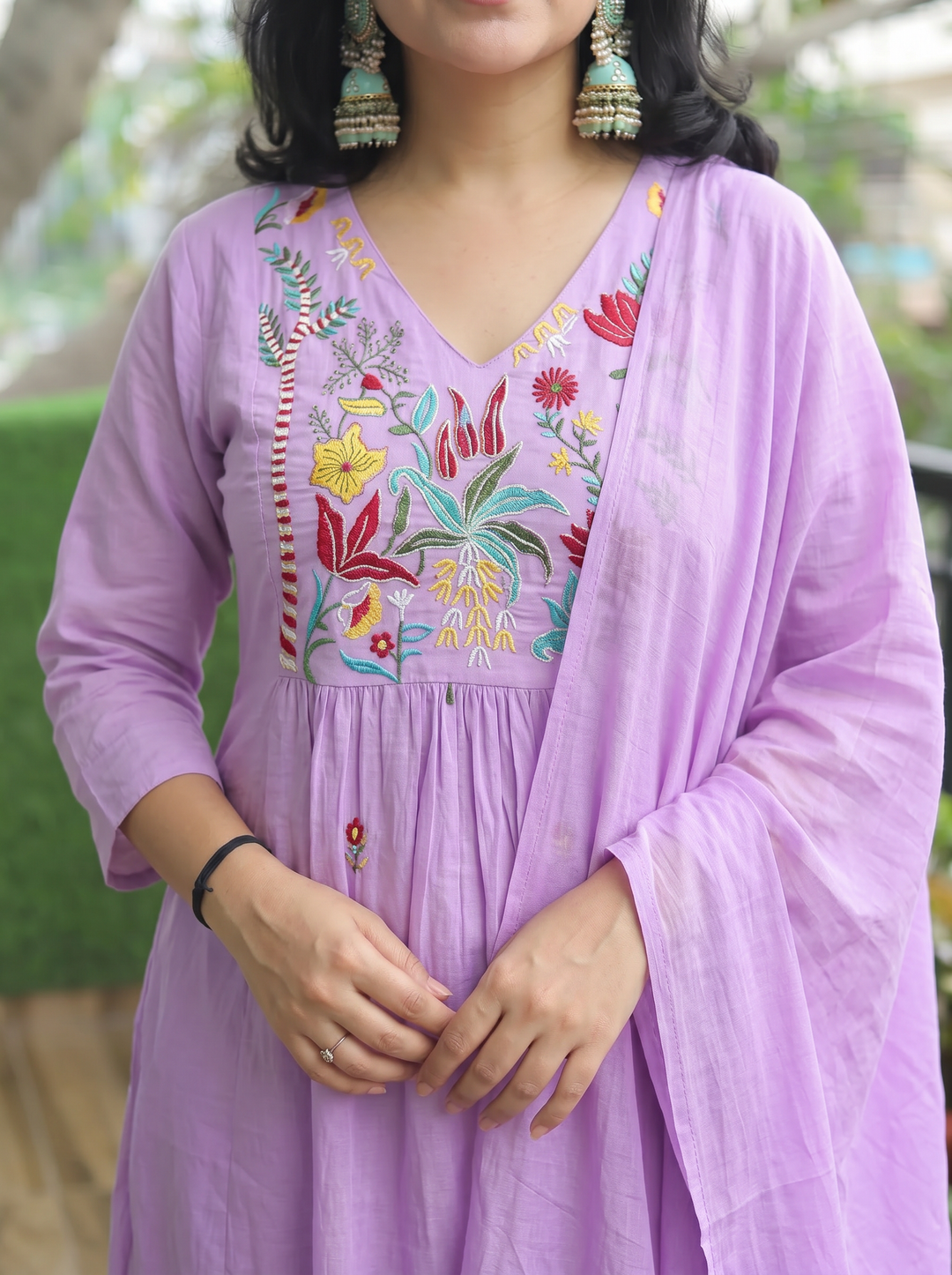 Shiwangi Tulip Lilac Embroidered Mul Cotton 3 Piece Set