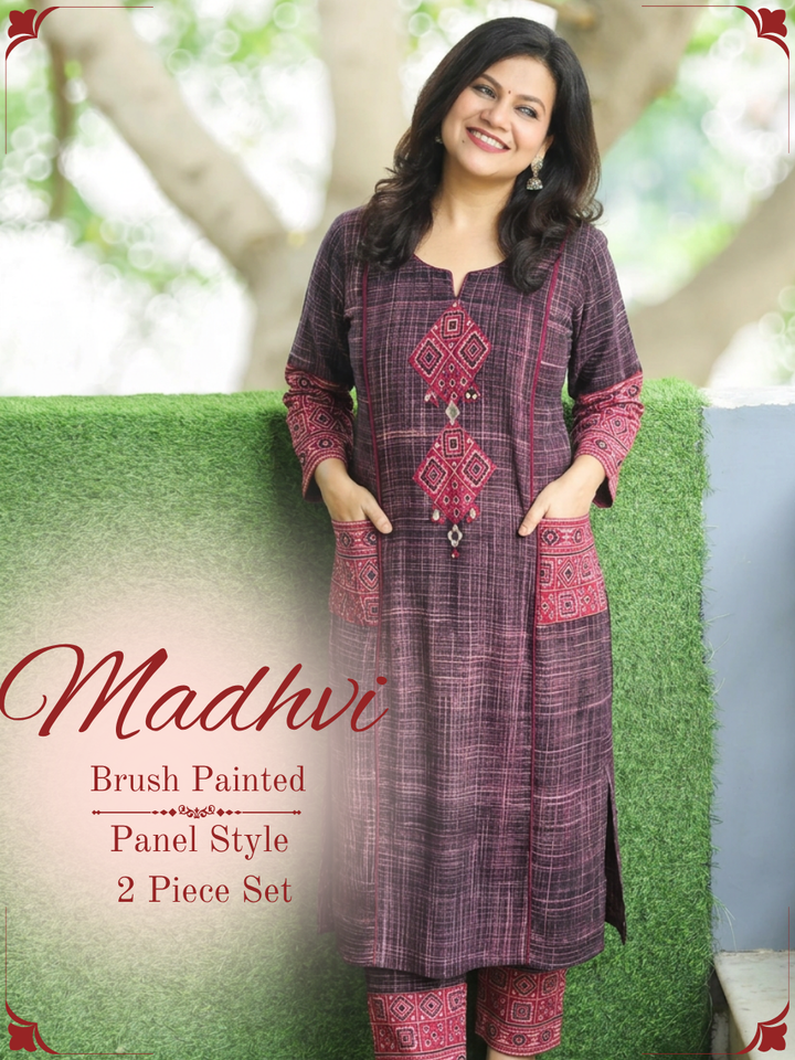 Madhvi Black Ajrakh Yoke Brush Painted Cotton 2 Piece Set