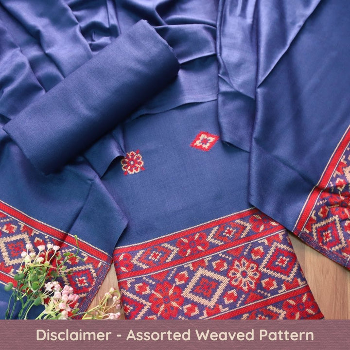 कृति Cerulean Blue Kullu Thread Weaved Hem Semi Pashmina Winter Suit Set