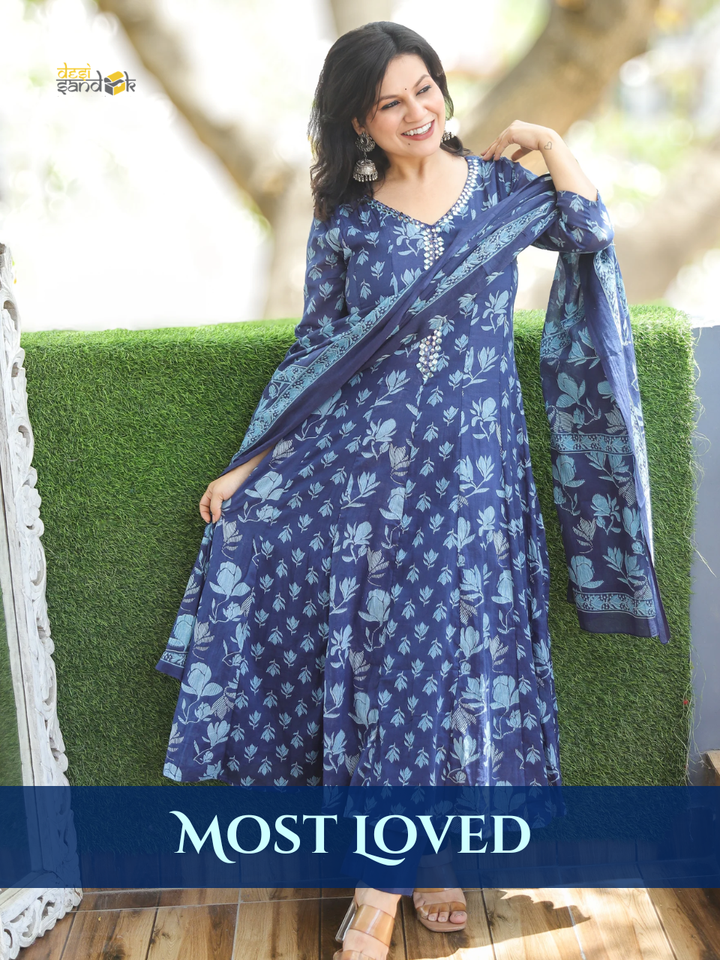 Bella Midnight Blue Patra Mul Cotton 3 Piece Set