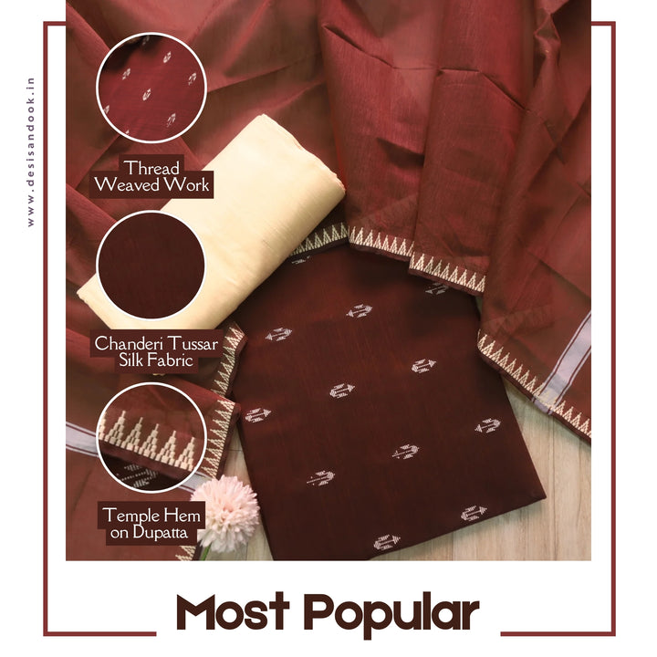 Chaahat Chocolate Brown Thread Weaved Work Chanderi Tussar Silk Suit Set