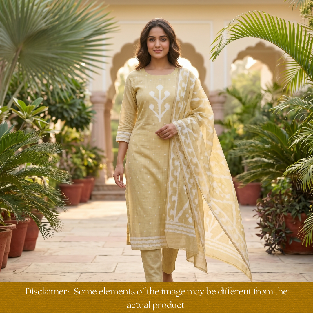 Aisha Beige All Over Authentic Jamdani Weaved Chanderi Suit Set