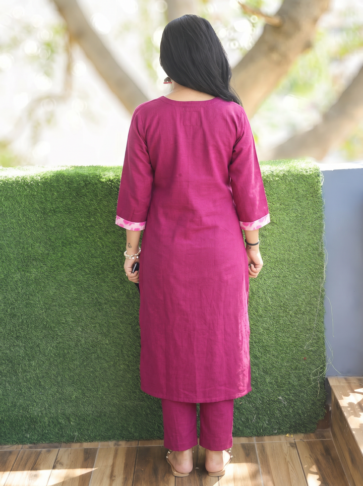 Rimjim Magenta Purple Panel Style Dabu Cotton Kurti