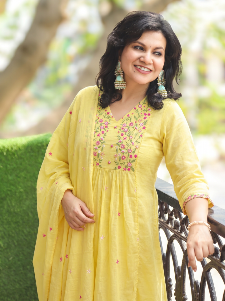Jannat Butter Yellow Embroidered 3 Piece Set